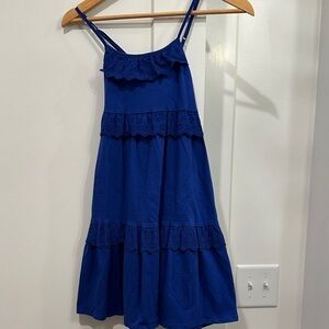 Walking on Sunshine- Blue Girls Cotton Sleeveless Dress with Lace Details